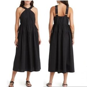 Madewell Poplin Halter Tiered‎ Midi Dress Black Flowy Boho Lagenlook 8